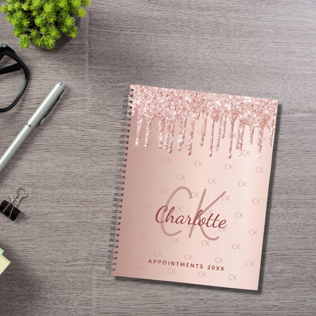 Rose gold gouttes monogramme script 2027 (Créateur téléchargé)