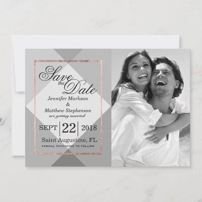 Rose Gold Gray Geo Cartes de Faire-Part (Devant)