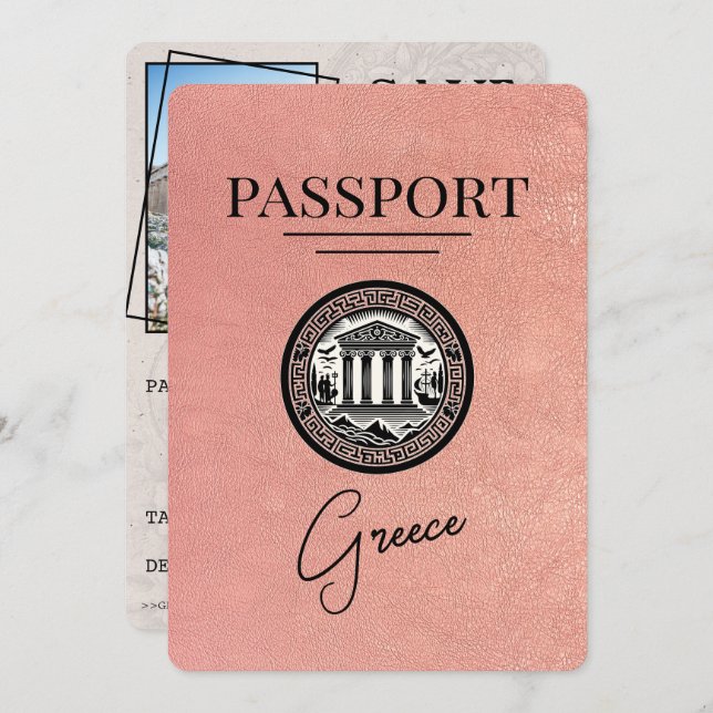 Rose Gold Grèce Passeport Enregistrer la carte Dat (Devant / Derrière)