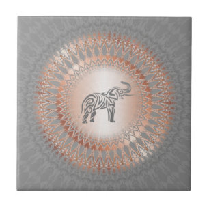 Rose Gold Grey Elephant Mandala Carreaux en cérami