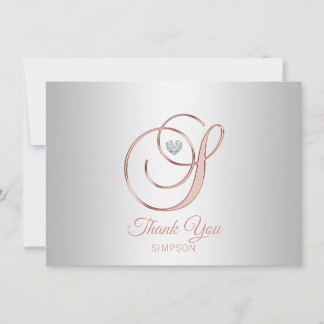Rose Gold Gris Argent Élégant Merci | S (Devant)