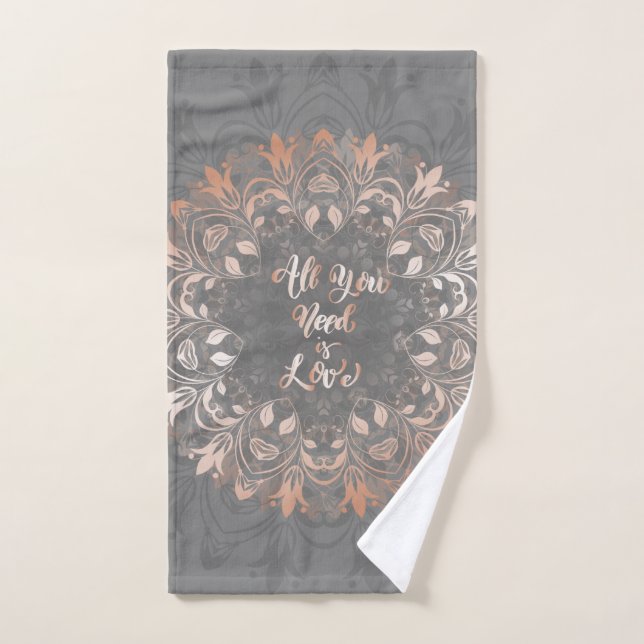 Rose Gold Gris Floral Mandala Amour (Serviette à main)