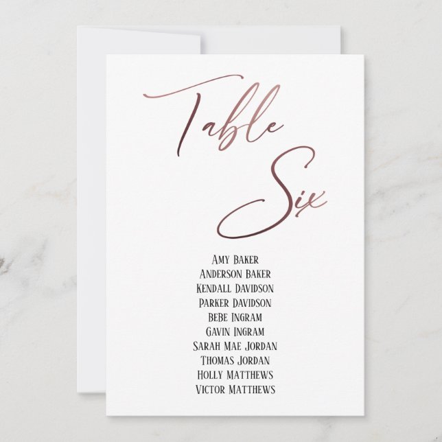 Rose Gold Handwriting Table Six Seing Chart (Devant)