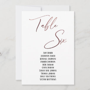 Rose Gold Handwriting Table Six Seing Chart
