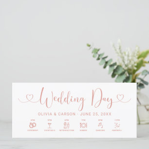 Rose Gold Heart Script Mariage Jour Carte de chron