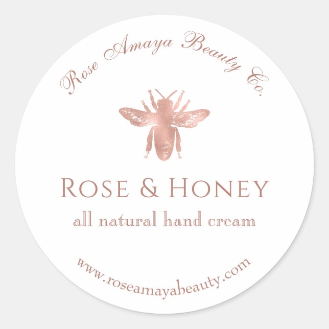 Rose Gold Honey Bee Custom Bee Étiquette de produi (Devant)