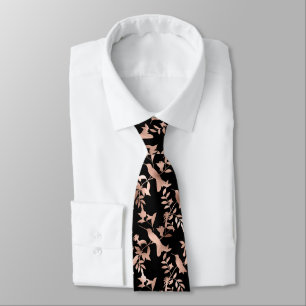 Rose Gold Hummingbird Motif Black Mariage Cravate