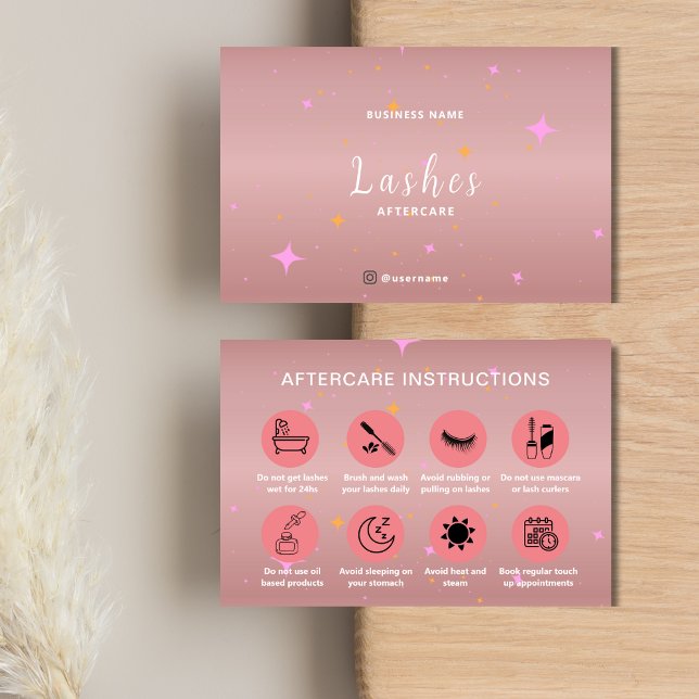 Rose Gold Lash Client Carte d'instruction après en (Rose Gold Lash Client After Care Instruction Card)