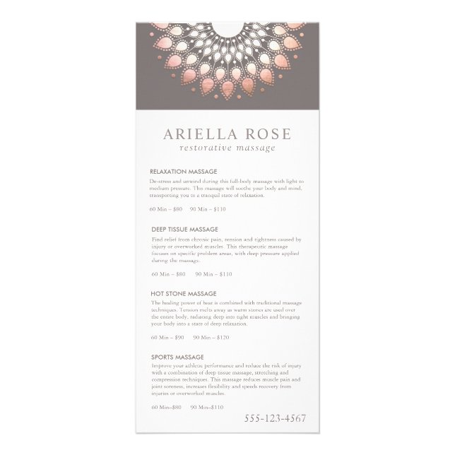 Rose Gold Lotus Massage Therapist Price List Menu (Devant)