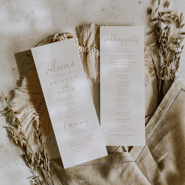 Rose Gold Love Fancy Script Wedding Programme (Créateur téléchargé)
