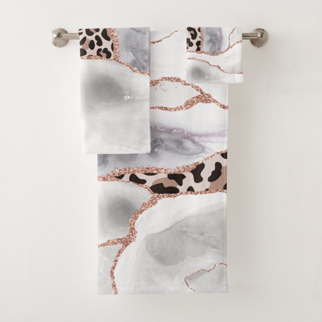 Rose Gold Luxe Agate Imprimé Léopard Blanc (En situation)