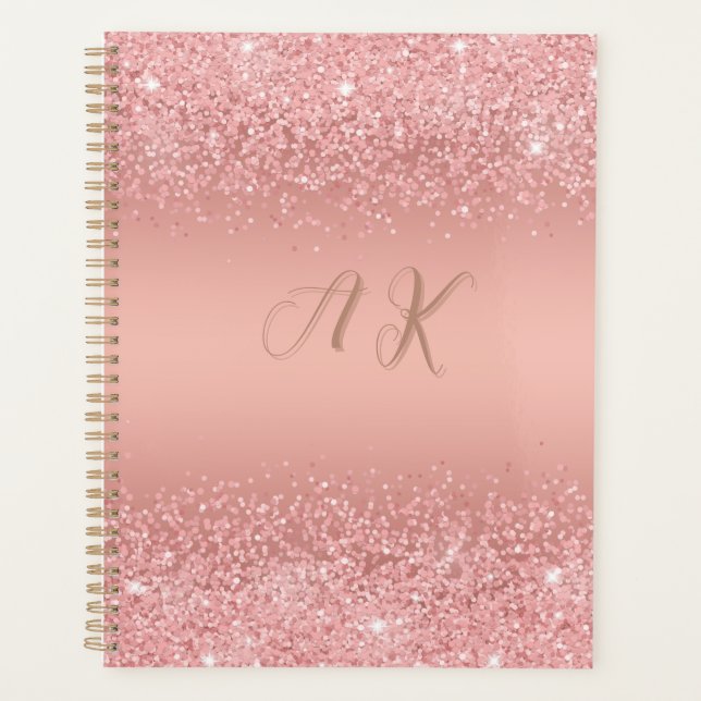 Rose Gold Luxe Brillante Monogramme Élégant (Devant)