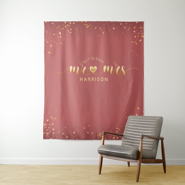 Rose Gold M. et Mme Mariage Tapisserie Booth (En situation)