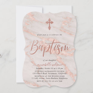 Rose Gold Marble Girl Baptême Invitation