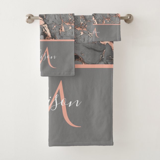Rose Gold & Marbre Gris Monogramme Luxe Salle de B (En situation)
