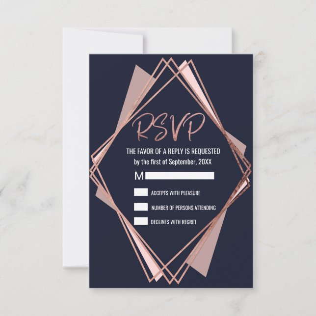 Rose Gold Marine bleu Mauve géométrique RSVP (Devant)
