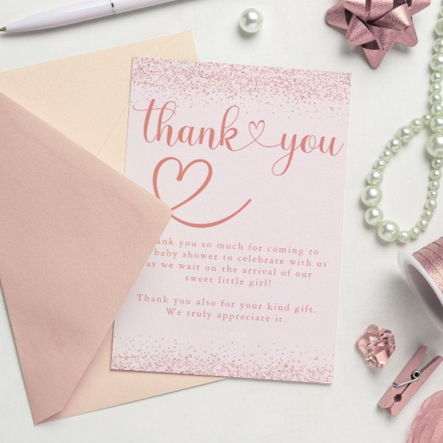 Rose Gold Merci Confetti Cœur Script (Créateur téléchargé)