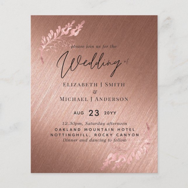 Rose Gold Metallic Look Budget Wedding Invite (Devant)