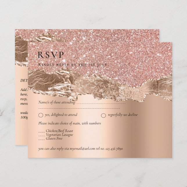 Rose Gold Moderne Glamor Mariage Invitation (Devant / Derrière)