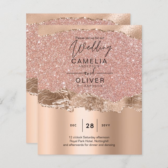 Rose Gold Moderne Glamor Mariage Invitation (Devant / Derrière)