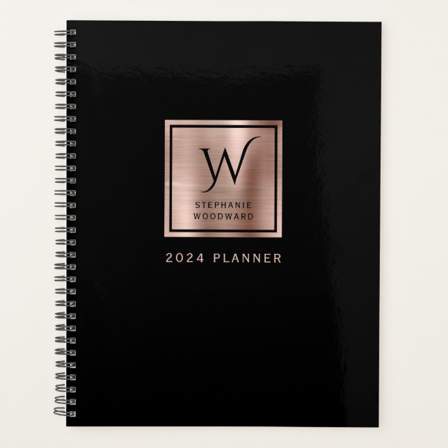 Rose Gold Monogram Noir Élégant 2024 (Devant)