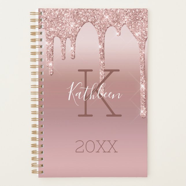 Rose Gold Monogramme Pailleté Tendance Rose Clair  (Devant)
