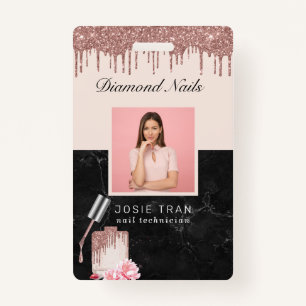 Rose Gold Nail Salon Employé Photo ID Badge