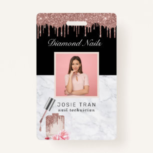 Rose Gold Nail Salon Employé Photo ID Badge