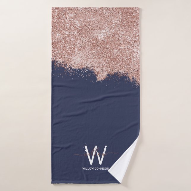 Rose Gold Navy Blue Girl Parties scintillant pouss (Serviette de bain)