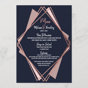 Rose Gold Navy Blue Mauve Geometry Mariage Menu
