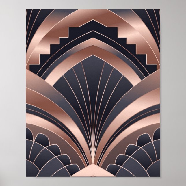 Rose Gold Navy Géométrique Éventail Neo Art Déco (Devant)