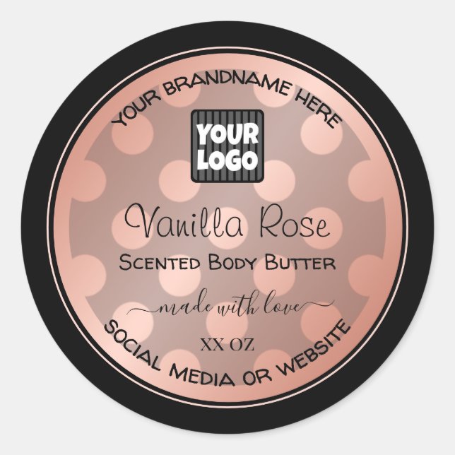 Rose Gold Noir avec logo Étiquettes d'emballage de (Devant)