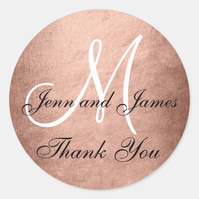 Rose Gold Noir Mariage Faveur Sticker initial (Devant)