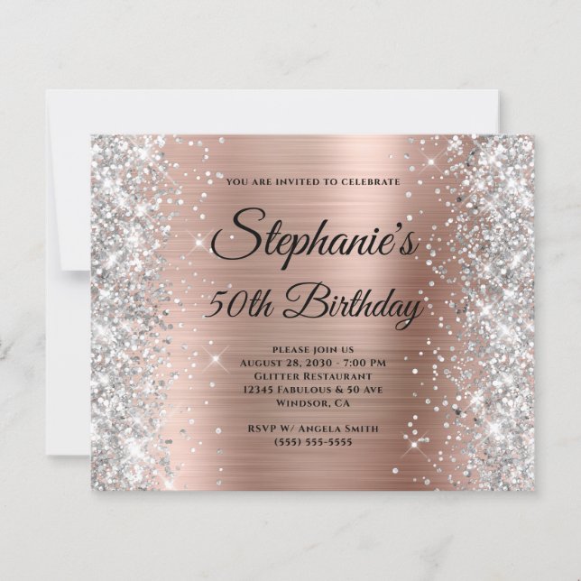 Rose Gold Pailleté Argent Monogram 50 Anniversaire (Devant)