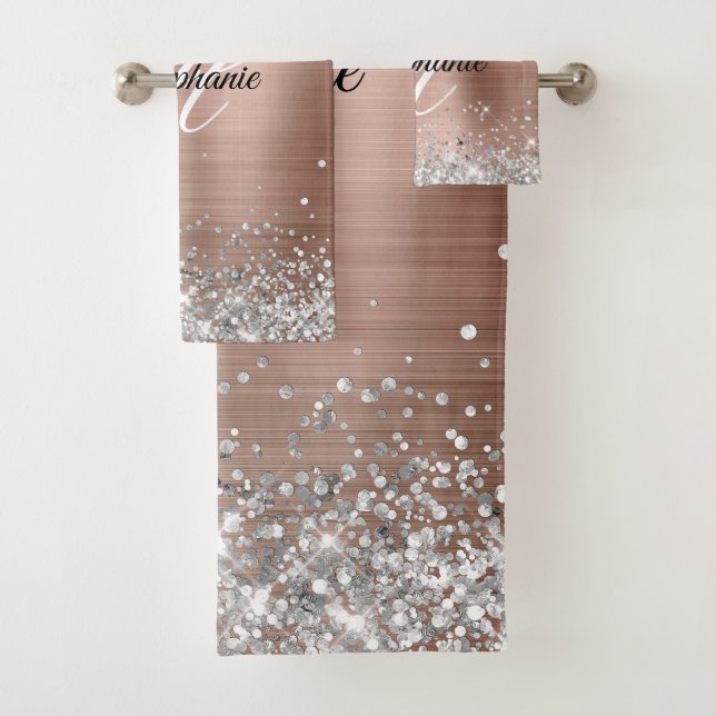 Rose Gold Pailleté Argent Monogramme Fantaisie (En situation)