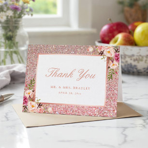 Rose Gold Pailleté Blush Rose Floral Merci