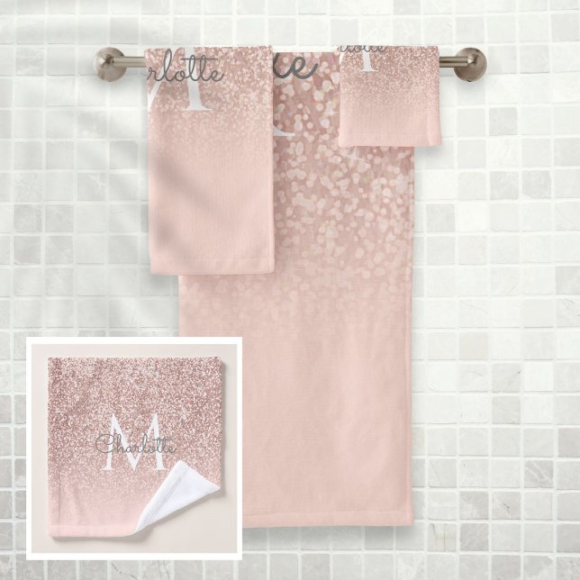 Rose Gold Pailleté Blush Rose Monogramme (Créateur téléchargé)