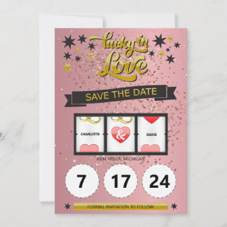Rose Gold Pailleté Chanceux en Amour Save the Date