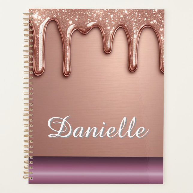 Rose Gold Pailleté Coulée Monogramme Nom Personnal (Devant)