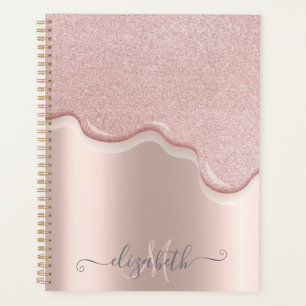 Rose Gold Pailleté Élégant Monogramme avec Gouttes