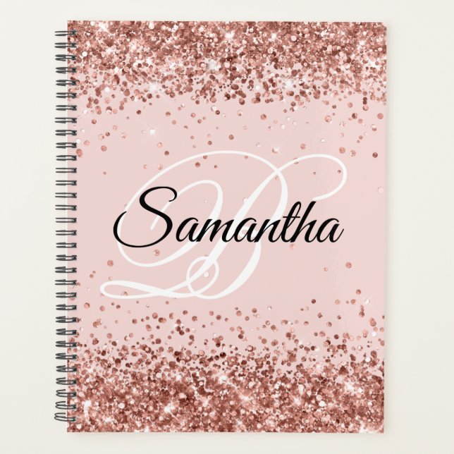 Rose Gold Pailleté Fard à Joues Monogramme Élégant (Devant)