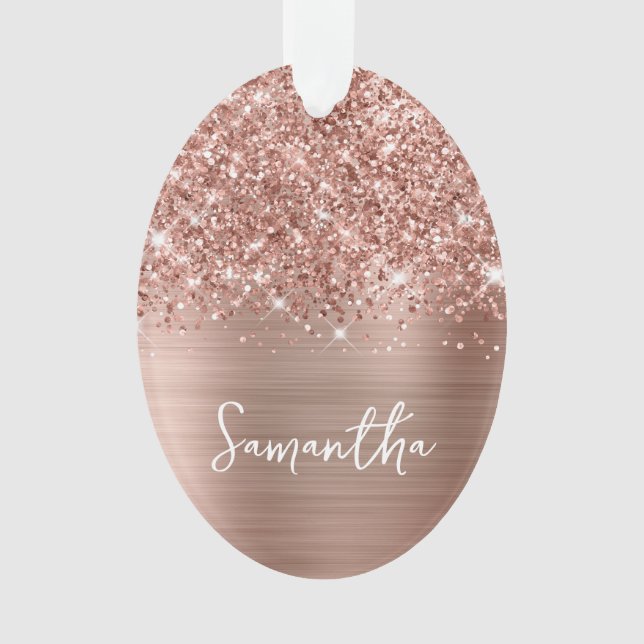 Rose Gold Pailleté Glam Nom Ovale (devant)
