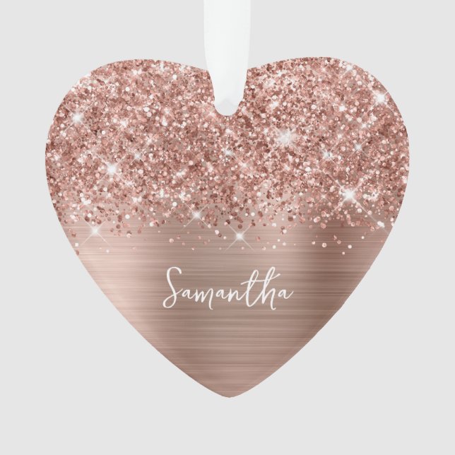 Rose Gold Pailleté Glam Photo de Nom (devant)