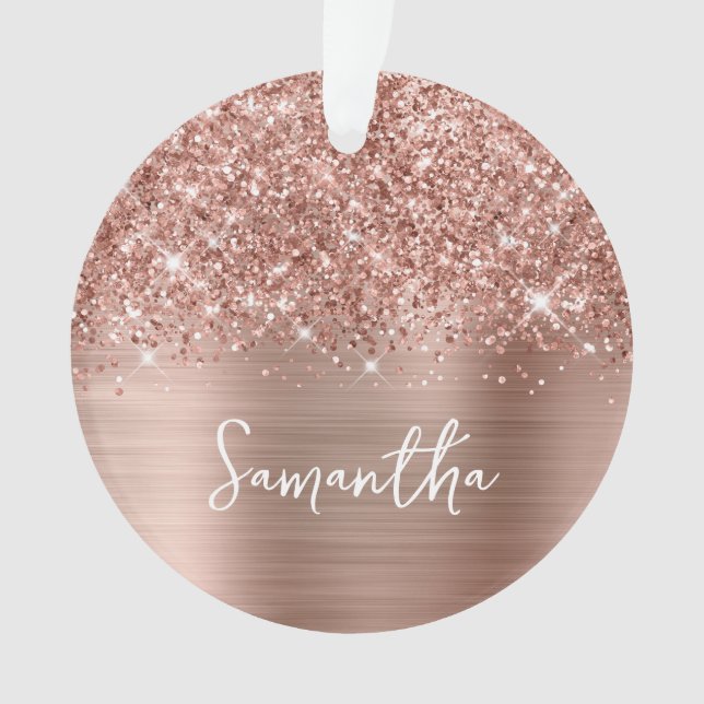 Rose Gold Pailleté Glam Photo de Nom (devant)