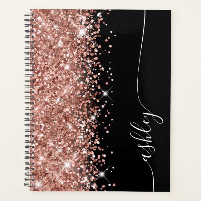 Rose Gold Pailleté Script Élégant Noir (Devant)