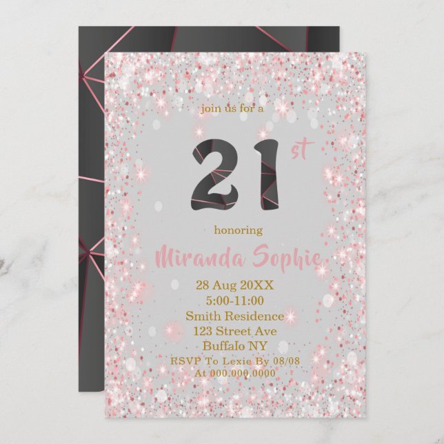 Rose Gold Parties scintillant 21e anniversaire Inv (Devant / Derrière)