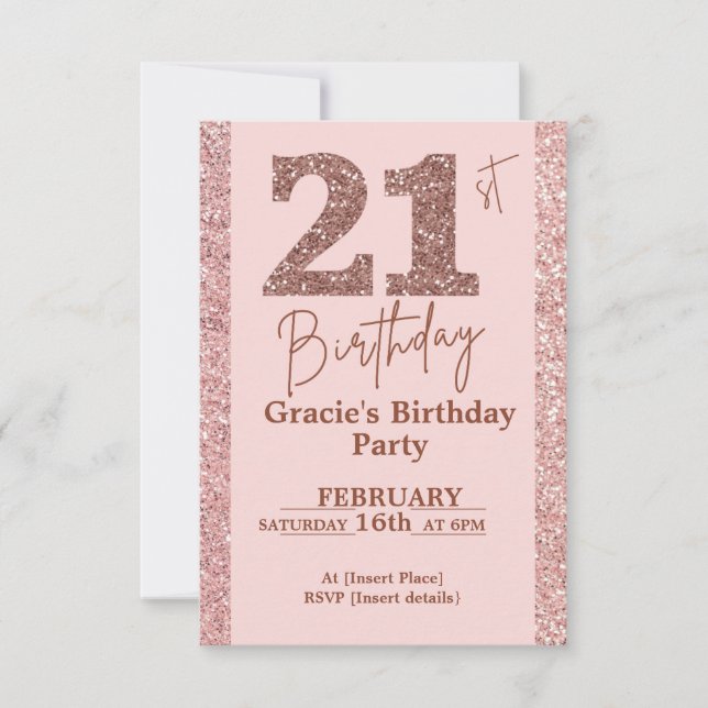 Rose Gold Parties scintillant 21e Invitation de pa (Devant)