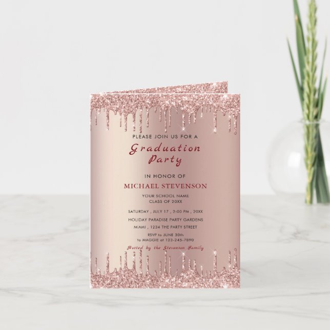 Rose Gold Parties scintillant Graduation Invitatio (Devant)