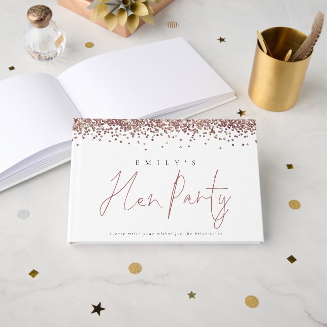 Rose Gold Parties scintillant Hen Party Livre d'in (Recto ouvert)