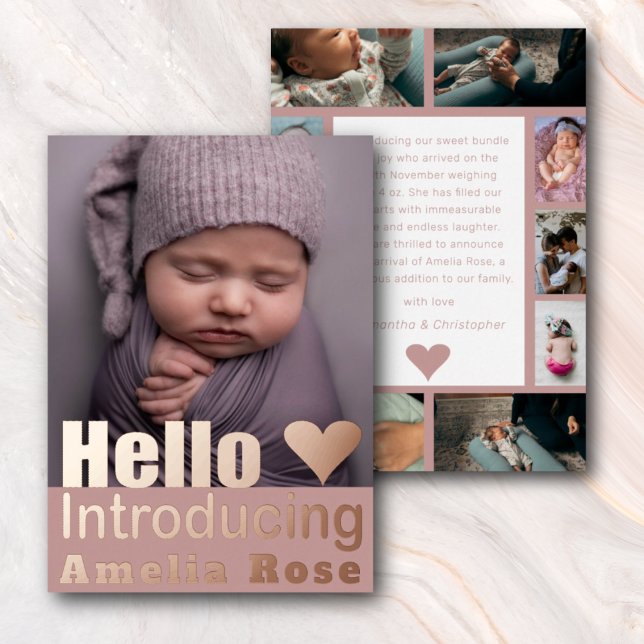 Rose Gold Photo Collage Hello Baby Faire-part (Créateur téléchargé)